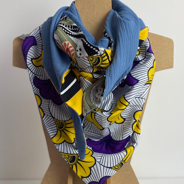 Le foulard chèche wax “Indian Lily”, double gaze coton