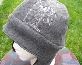 Plague Raven Doctor on Gray and Black Fleece Ear Flap Hat