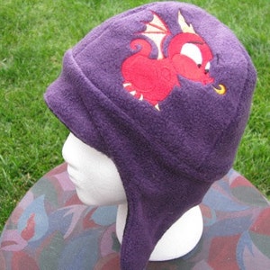 Adorable Dragon Purple and Black Fleece Ear Flap Hat