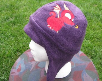 Adorable Dragon Purple and Black Fleece Ear Flap Hat