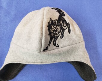 Lacey Wolf Silver and Dark Grey Fleece Ear Flap Hat