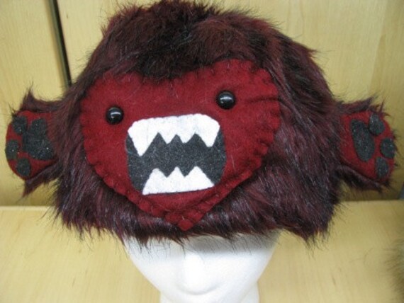 Burgundy Faux Fur With Yeti Face and 