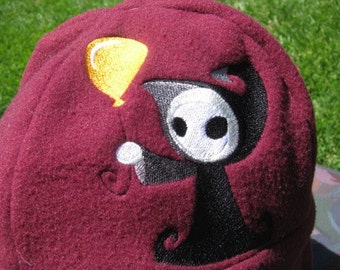 Adorable Grim Reaper Maroon Red and Black Fleece Ear Flap Hat