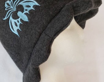 Scalloped Edge Fleece Bucket Hat with Damask Bat