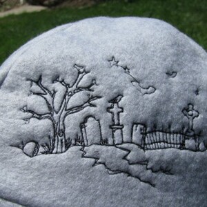Spooky Graveyard Scene Gray and Black Fleece Ear Flap Hat
