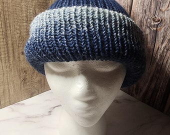 Hand knitted Blue Ombre Beanie