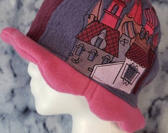 Scalloped Edge Fleece Bucket Hat with Magical Castle