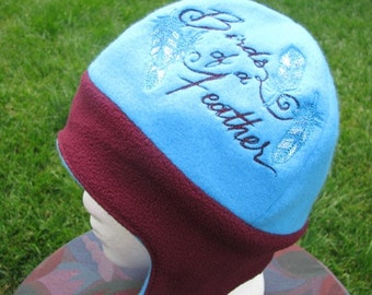 REVERSIBLE Feathers and Birds of a Feather Fleece Ear Flap Hat