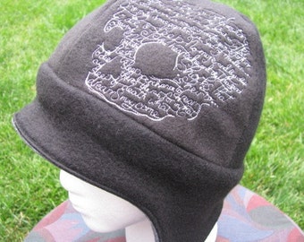 Shakespeare Hamlet Skull Design on Gray and Black Fleece Ear Flap Hat