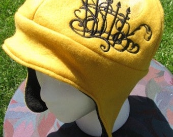 Damask Raven Against the Moon Gold and Black Fleece Ear Flap Hat