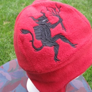 Merry Krampus Red and Black Fleece Ear Flap Hat