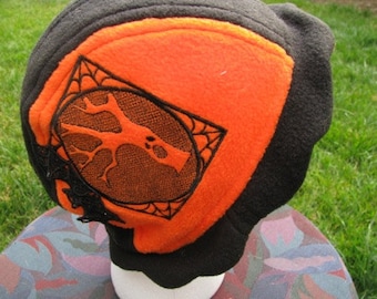 Scalloped Edge Fleece Bucket Hat with Haunted Tree and Beautiful Black Lace Bat