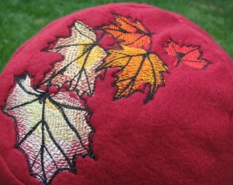 Fall Leaves Red and Orange Fleece Ear Flap Hat