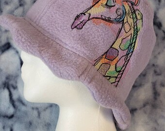 Scalloped Edge Fleece Bucket Hat with Beautiful Rainbow Giraffe
