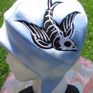 Gothic Sparrow Skeleton Bird Fleece Ear Flap Hat