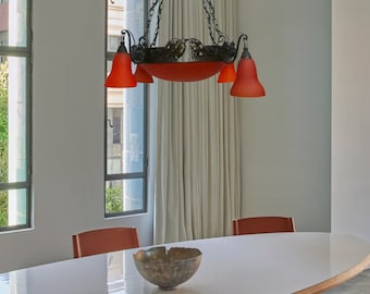 Ceiling light, French Art Deco, Art Nouveau, Fusion, Pate de Verre, chandelier, rare