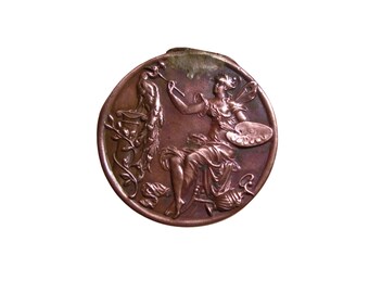 19th century Art Nouveau pill/snuff box, copper/brass/bronze, Victorian, antique