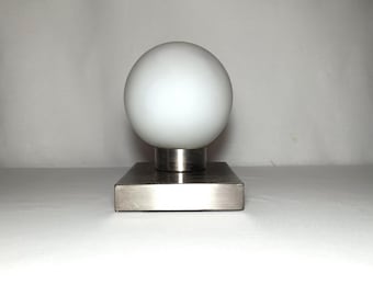 Table lamp, Mid Century Modern, Art Deco, Post Modernist, Fabas Luce, Chrome, Opaline glass, mushroom lamp, luxury vintage, rare