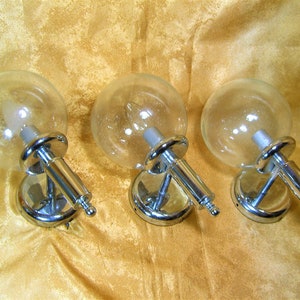 Sconces (3), Mid Century Modern, Art Deco, chrome, Murano glass, hyper vintage, rare
