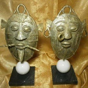 Bronze sculpture statuettes, marble, brutalist modernist ethnic, tribal style