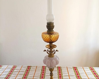 Hoge olielamp (1 van 2), Victoriaanse barokstijl, sculpturaal brons, antiek, luxe inrichting, uniek