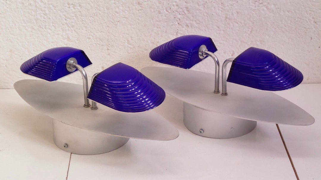 Art Deco Post Modernist Indigo Murano Glass Sconces, Perry King Design ...