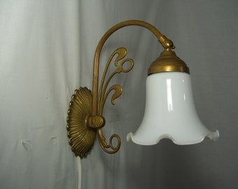 Sconce, wall light, sculptural, brass, Opaline, luxury lighting, Art Deco floral, Art and Light, hyper vintage, rare