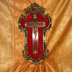 Crucifix, Victorian Baroque, Gilded Bronze frame, antique, unique