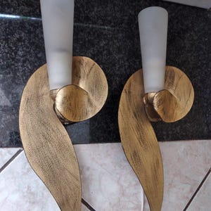 Sconces (2), wall lights, gilded, Mid Century Modern, Murano Opaline glass, luxury lighting, Banci Florence, hyper vintage, rare