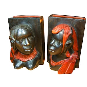 19 Jahrhundert Skulpturen, Buchstützen, Afrikanische Kunst, Ebenholz, exotisches Holz, Unikat