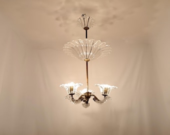Ceiling light, Mid Century Modern, Art Deco, Barovier & Toso Murano glass, Crystal collection, vintage lighting, unique