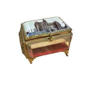 Antique jewellery box, 19th Century, casket, reliquary, Victorian Baroque, Napoleon III, brass, glass, unique
