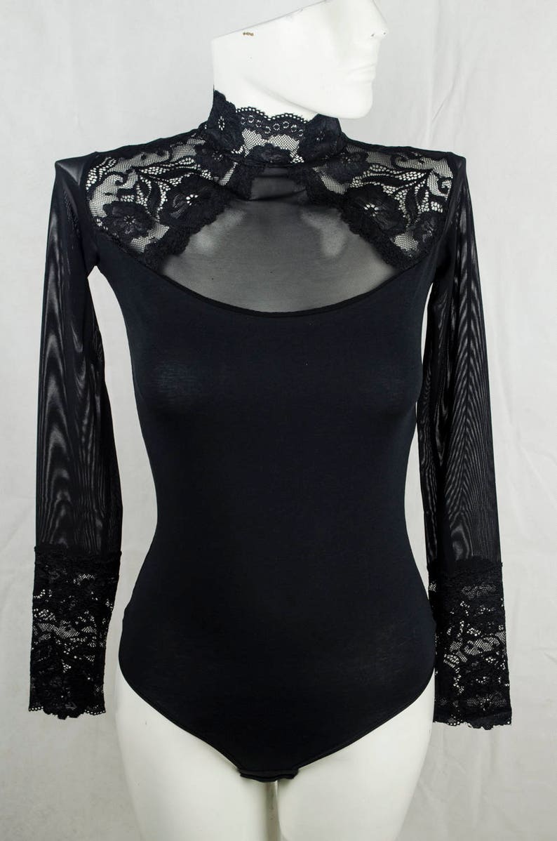 Long Sleeve Red Bodysuit Top Blouse Fine Lace Blouse Etsy