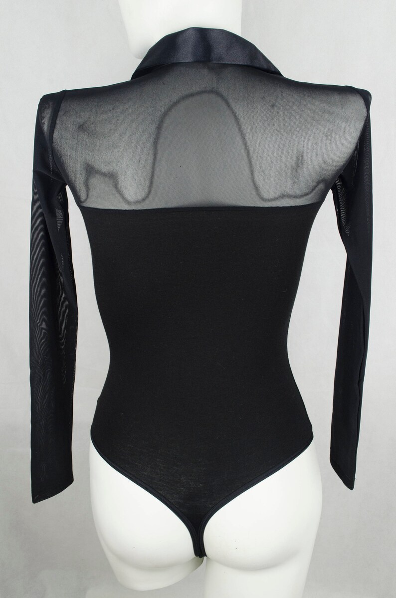 Women Top blouse Bodysuit Black Collar Long Sleeve Body with | Etsy