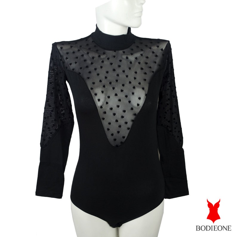 Bikini Leotard Fine Lace Body Suit Women Top Blouse Luxury Lingerie Black Bodysuit Long Sleeve Turtleneck Cotton Bodie
