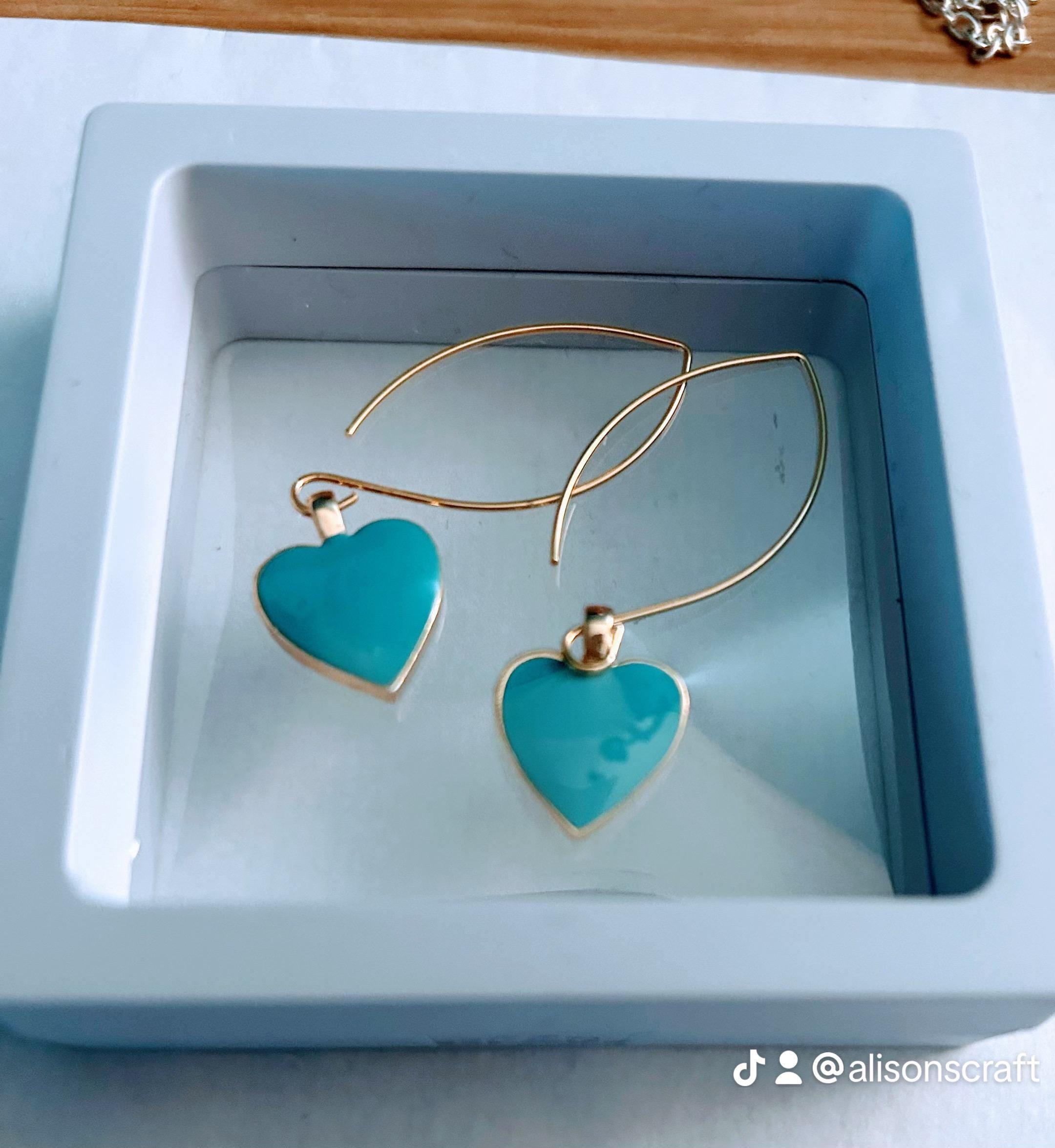 turquoise dubbele hartoorbellen, verguld, Valentijnsdag, verjaardag