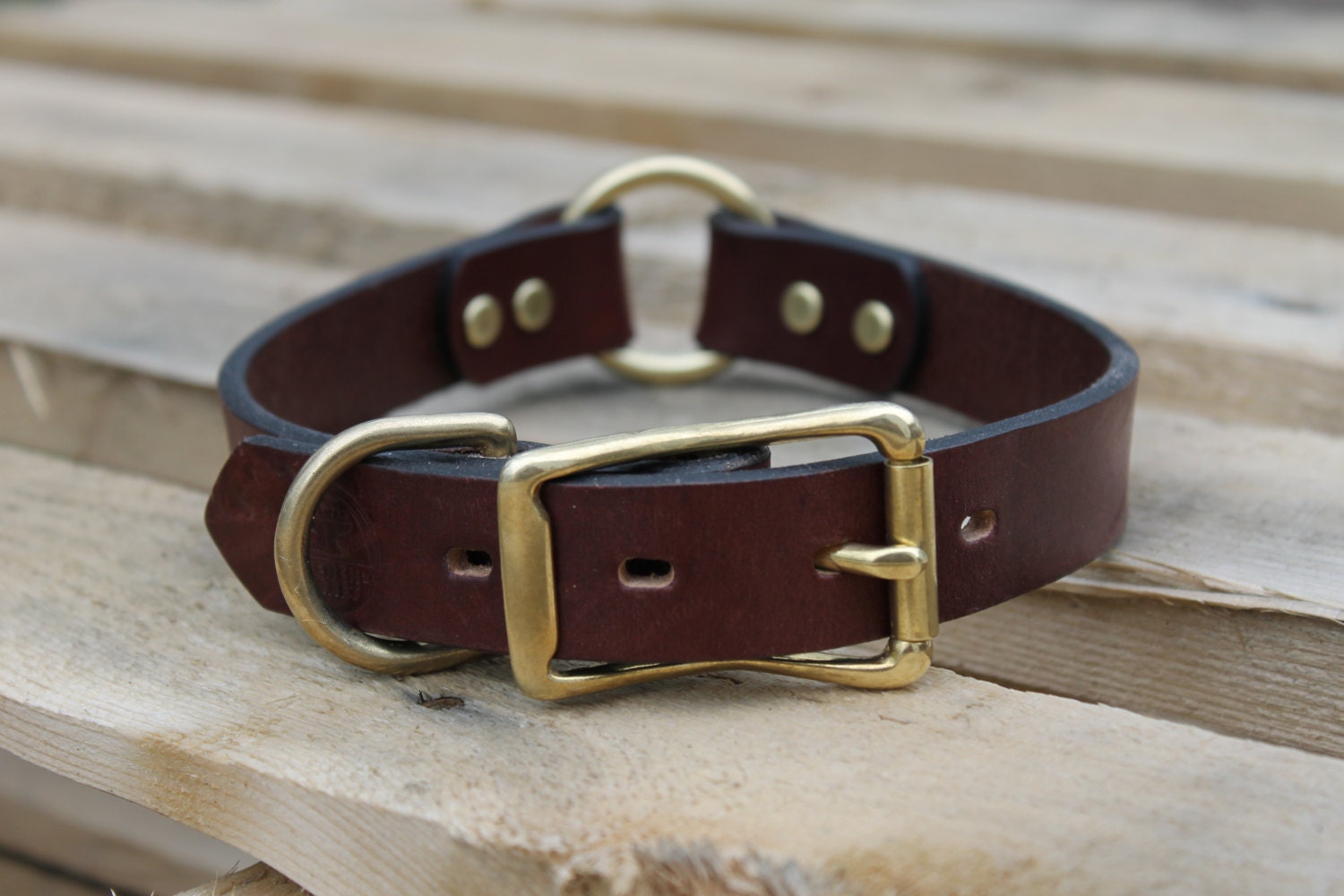 Leather Dog Collar Safety Center Ring Large Dog Collar Etsy