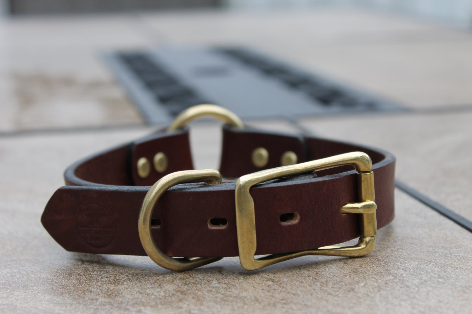 Leather Dog Collar Safety Center Ring Large Dog Collar Etsy