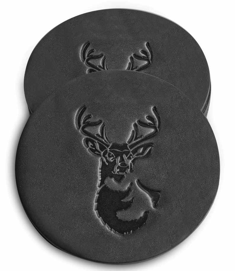 Hunting Gifts - White Tailed Deer Coasters Gifts for Hunters set of 4 Leather Coasters