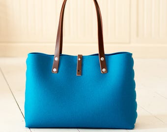 Filz Schultertasche, Filz Handtasche; Blaue Taschen & Geldbörsen, Schultertaschen, Handtaschen, Filz Schultertasche