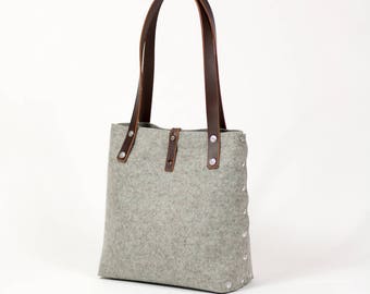 Wool Felt Shoulder Bag: Leather Handles, Riveted Tote