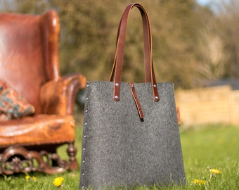 Tote Bag, Shopper Bag, Grey Felt Tote Bag, Grey Felt Shopper, Shoulder Bag, Wool Felt Bag, Felt Shoulder Bag, Carry All Bag