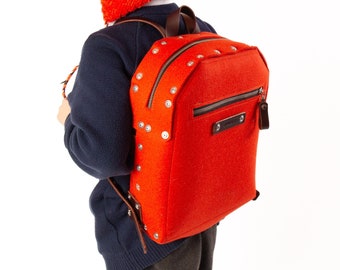 Children's Backpack Made From Wool Felt and Leather, Kids Knapsack, School Bag, First School Bag