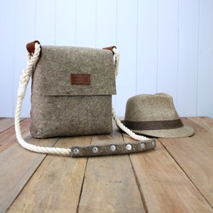 Felt Messenger bag with cotton rope strap, Medium satchel made of felt for men, Mens messenger bag, Messenger bag.