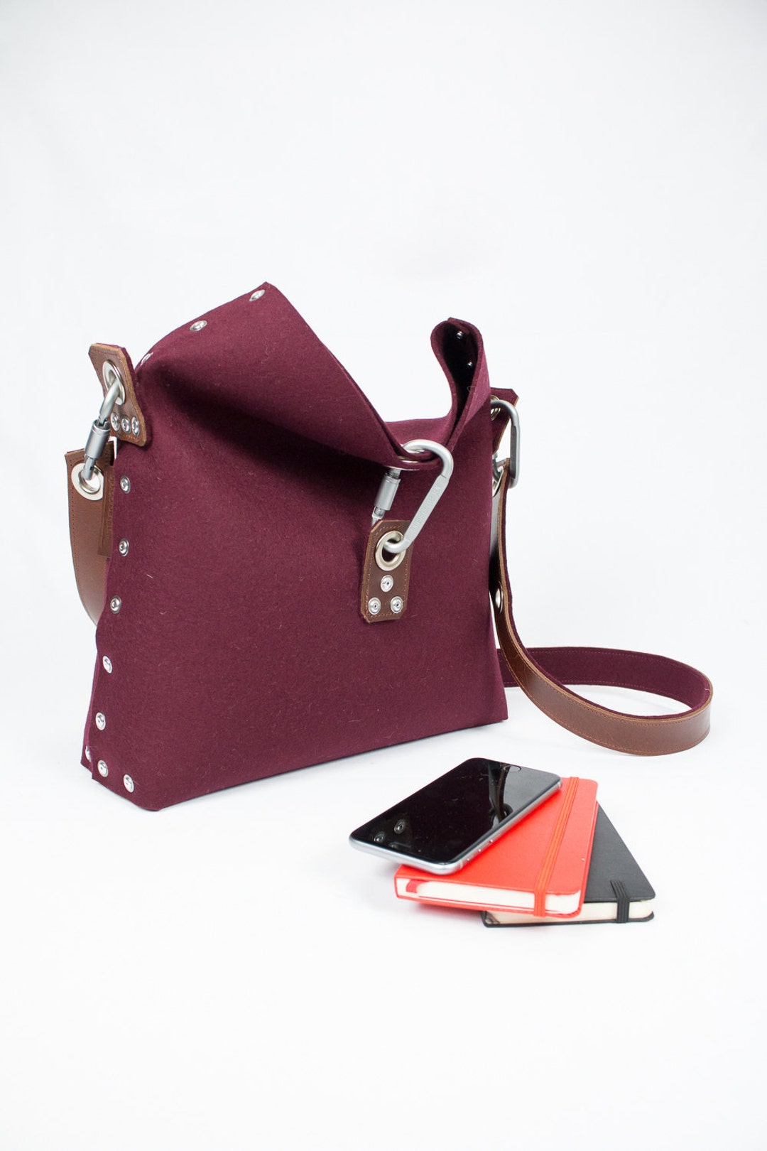 Felt Handbag With Fold Over Top, Cross Body Bag, Womans Purse, Felt