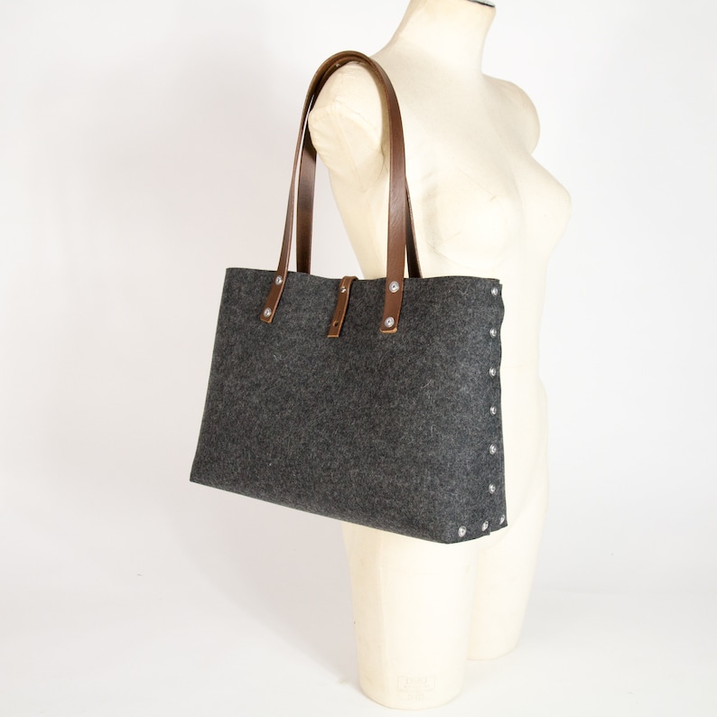 Felt Shoulder Bag, wool felt handbag for women. leather and felt purse for every day bag. image 10
