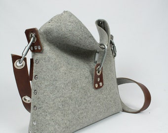 Felt Handbag with fold over top, Cross Body Bag, Womans Purse, Felt Clutch bag, Womans Handbag, Gift for her.