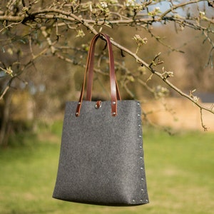 Tote Bag, Shopper Bag, Grey Felt Tote Bag, Grey Felt Shopper, Shoulder Bag, Wool Felt Bag, Felt Shoulder Bag, Carry All Bag image 5