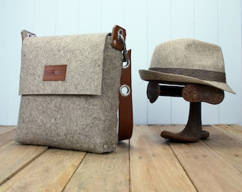 Mens Felt Messenger Bag: Handmade Wool Satchel With Leather Strap