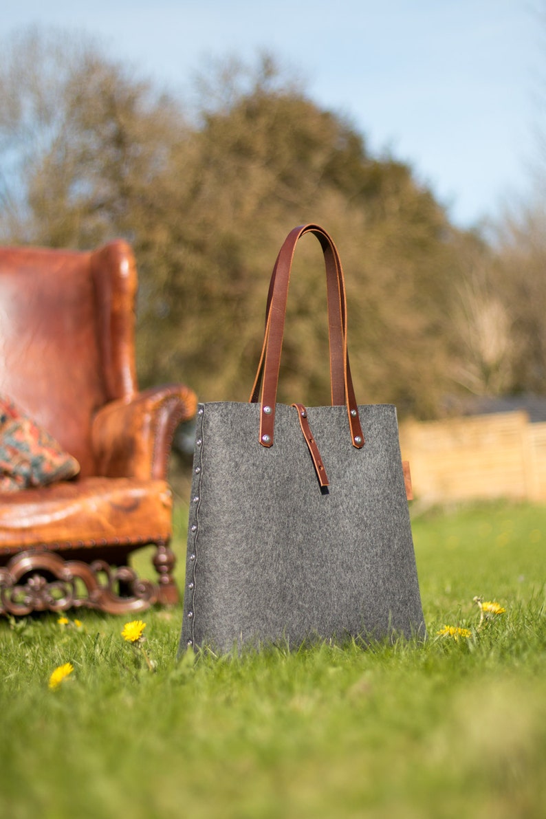 Tote Bag, Shopper Bag, Grey Felt Tote Bag, Grey Felt Shopper, Shoulder Bag, Wool Felt Bag, Felt Shoulder Bag, Carry All Bag image 1